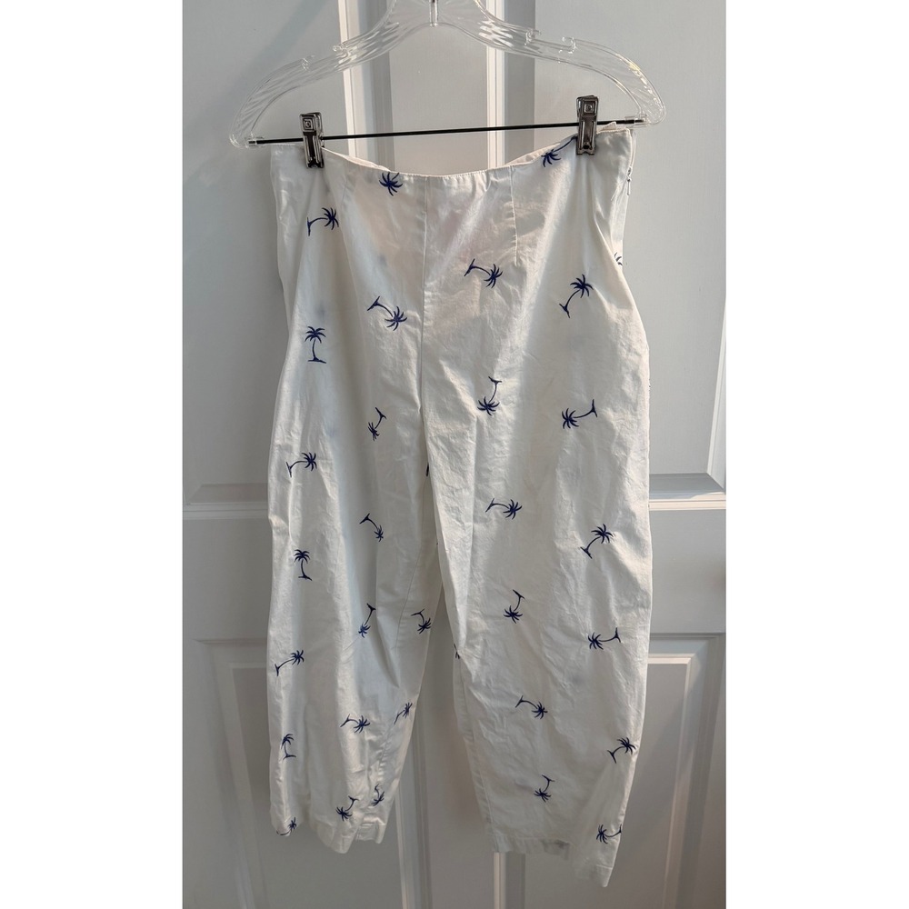Hearts of Palm Womens White Blue Palm Tree Embroidered Crop Pants Size 8